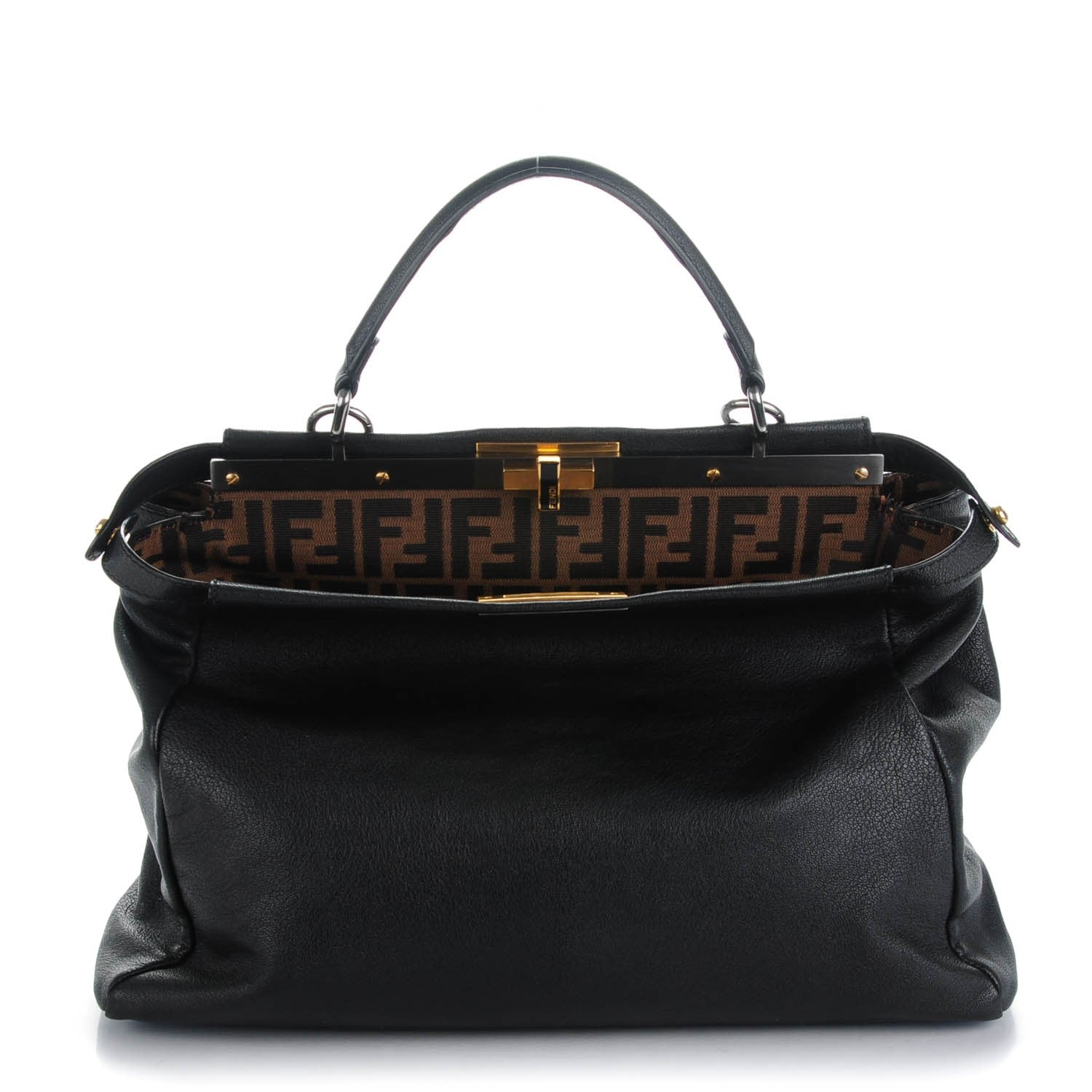 Fendi Goatskin Zucca Large Peekaboo Iconic Satchel Black Tobacco 1 of 9