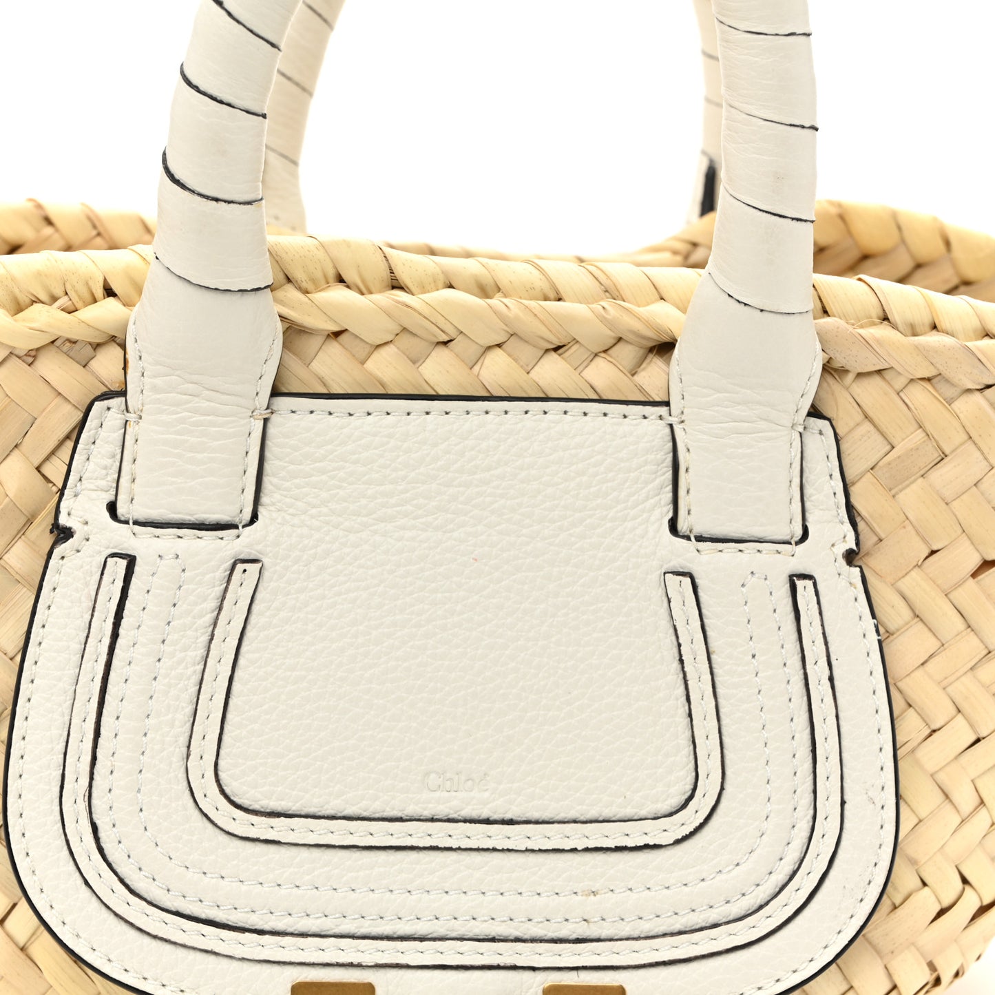Raffia Small Grain Calfskin Mini Marcie Basket White