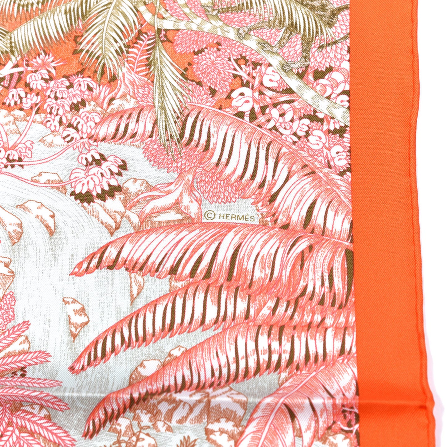 Silk Faubourg Tropical Scarf 90 Orange Kaki Saumon
