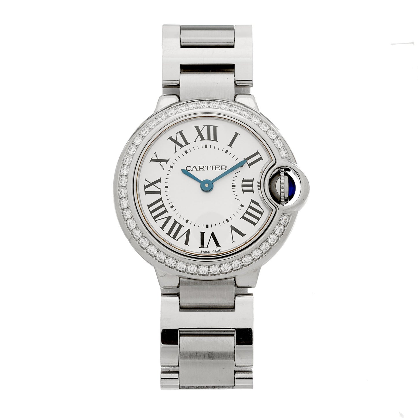 Stainless Steel Diamond Bezel 28mm Ballon Bleu De Cartier Quartz Watch