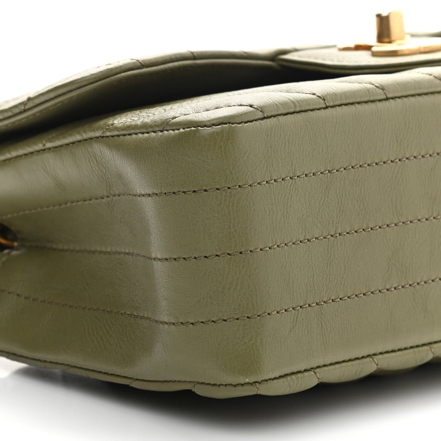 Calfskin Chevron Quilted Mini Rectangular Flap Khaki
