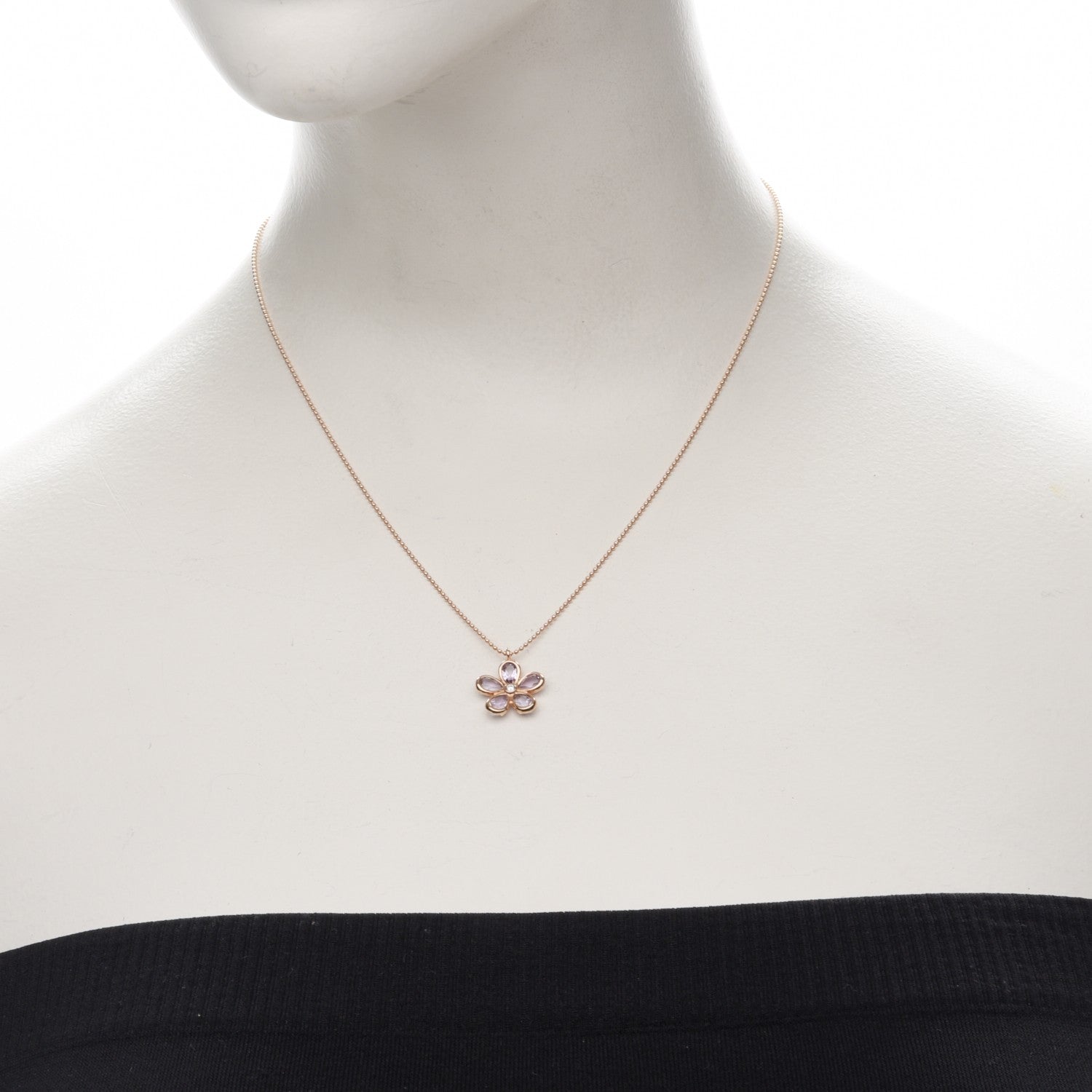 Tiffany 18K Rose Gold Amethyst Diamond Sparklers Flower Pendant Necklace 2 of 7