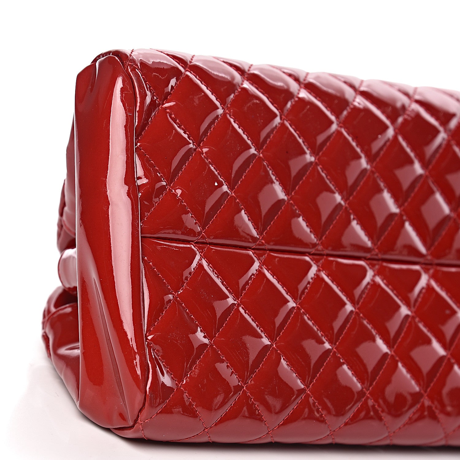 Chanel Patent Quilted Medium Just Mademoiselle Bowling Bag Red 10 of 12