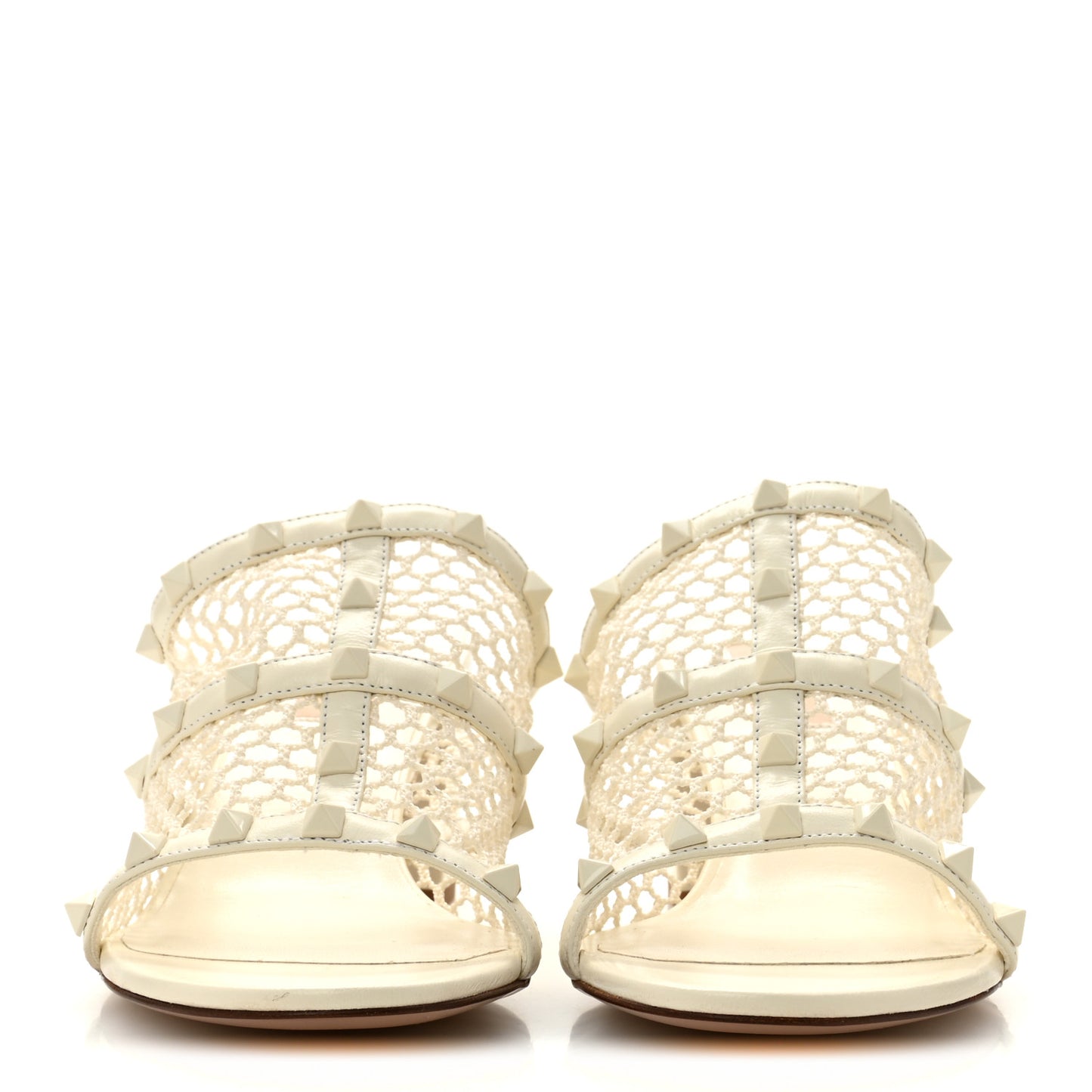 Calfskin Mesh Rockstud 60mm Caged Slide Sandals 40 Ivory