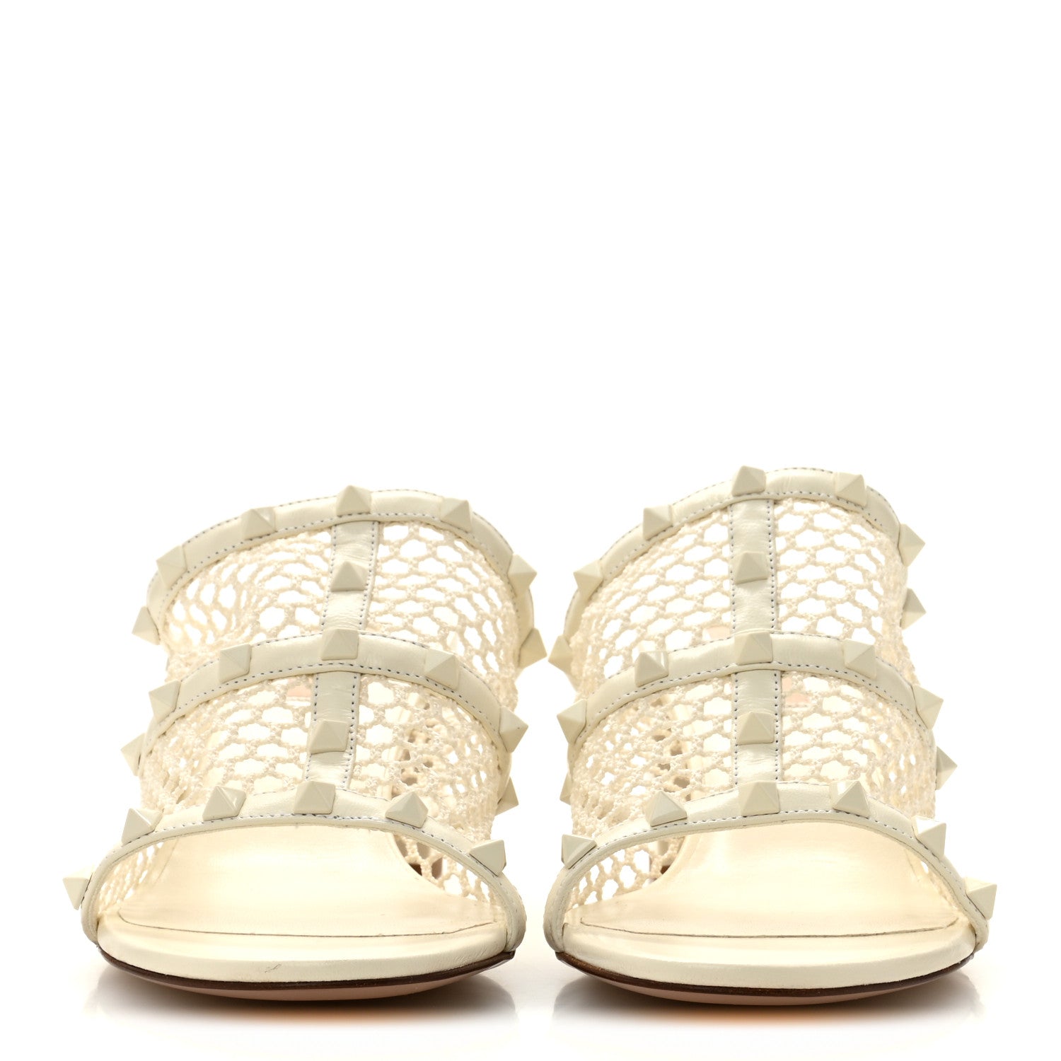 Valentino Garavani Calfskin Mesh Rockstud 60mm Caged Slide Sandals 40 Ivory 3 of 9