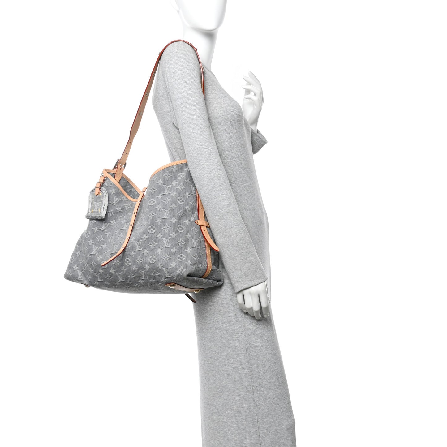 Monogram Denim CarryAll MM Washed Grey
