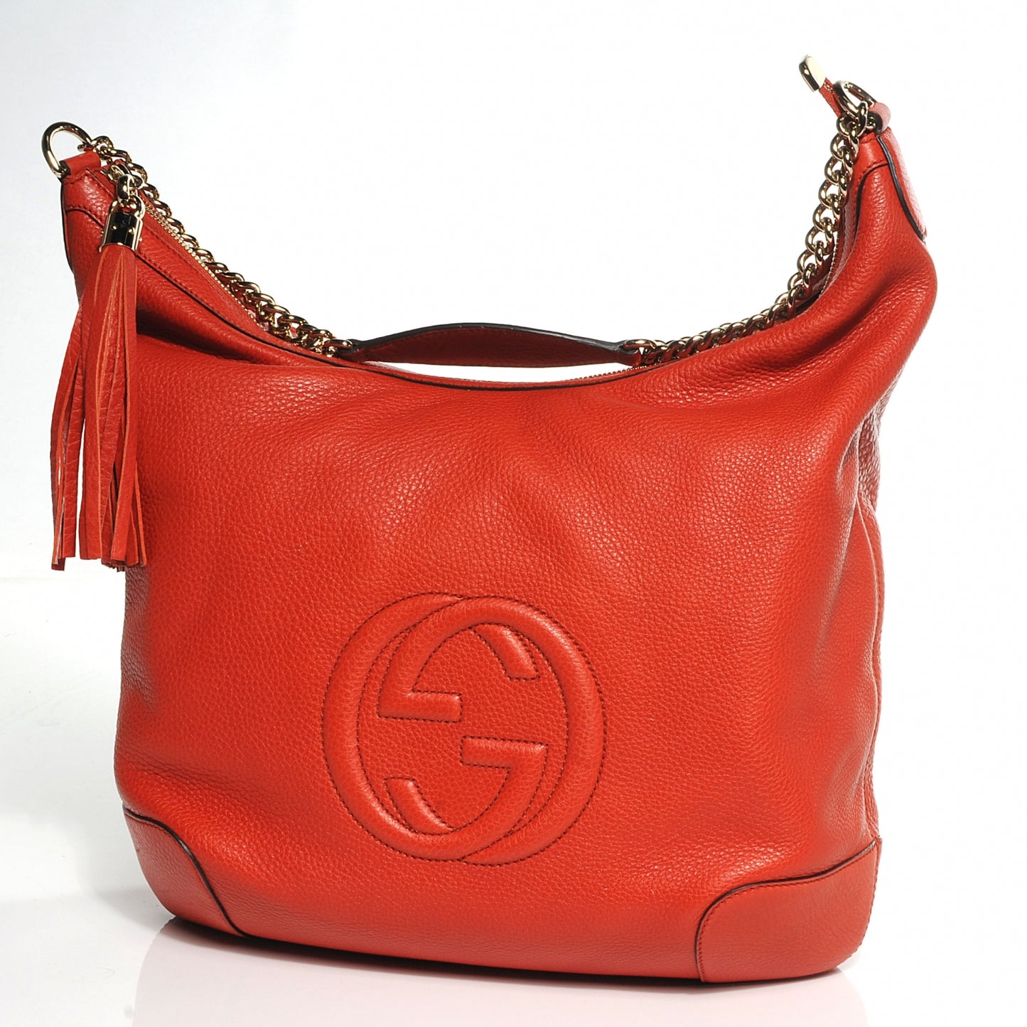 Pebbled Calfskin Medium Soho Chain Hobo Red