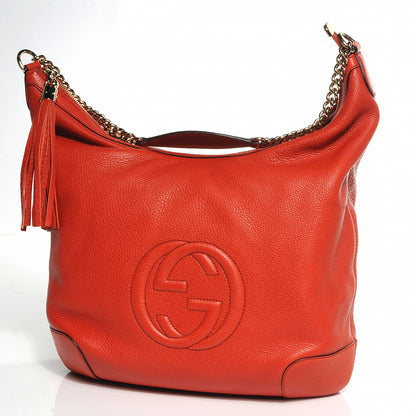 Gucci Pebbled Calfskin Medium Soho Chain Hobo Red 6 of 12