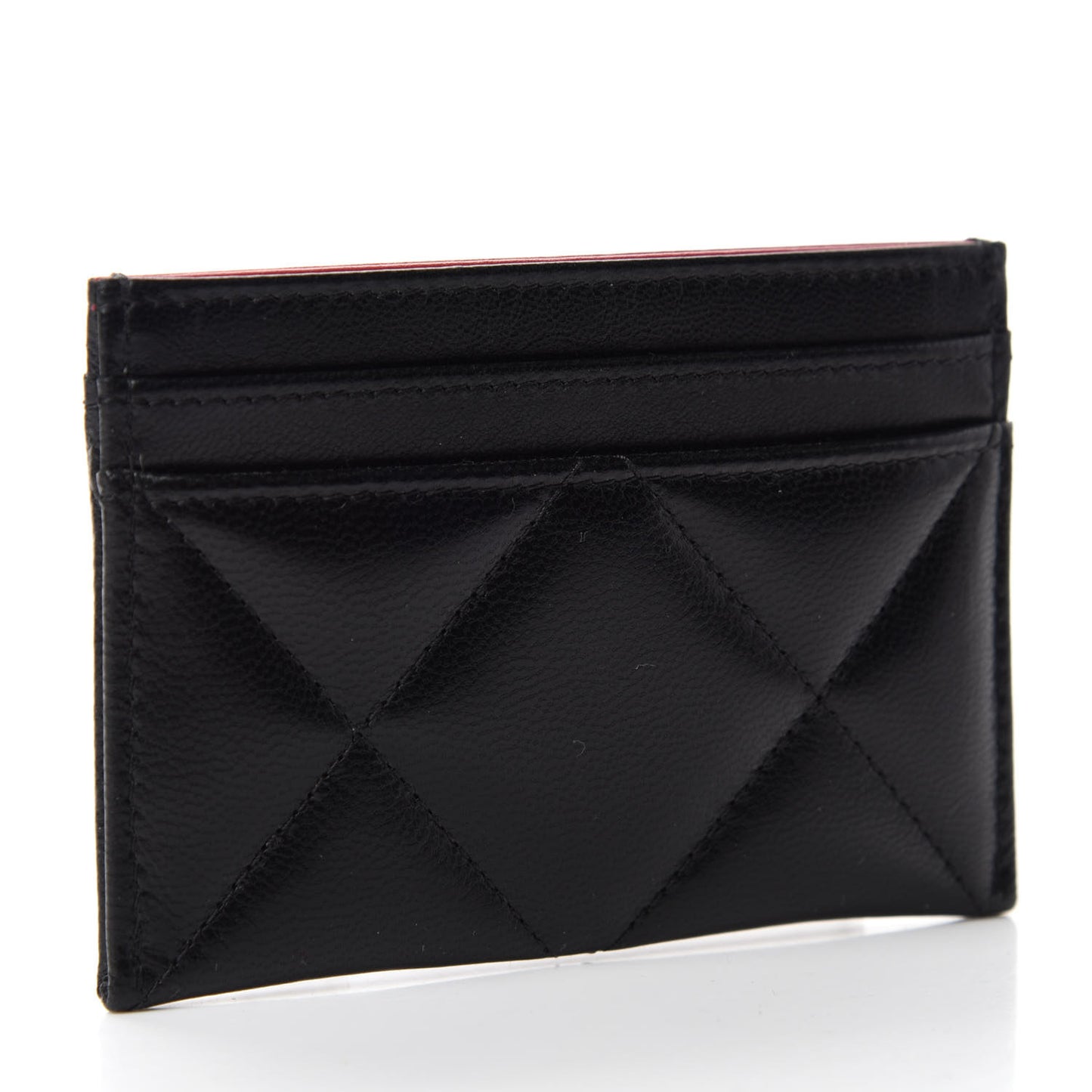 Shiny Goatskin Quilted Chanel 19 Card Holder Black