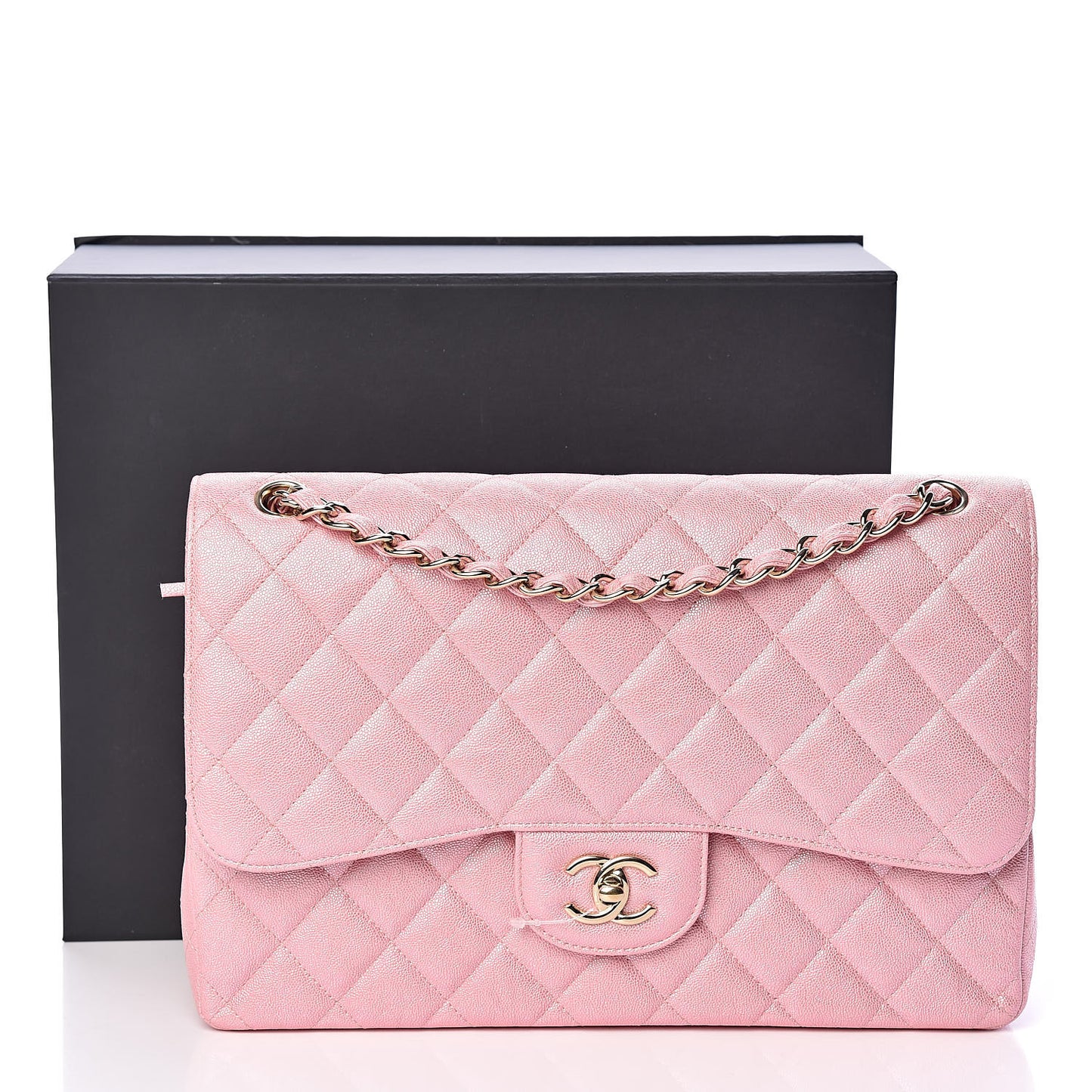 Iridescent Caviar Quilted Jumbo Double Flap Rose Pink