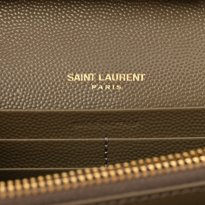 Saint Laurent Grain De Poudre Mixed Matelasse Triquilt Monogram Chain Wallet Dark Beige 7 of 11