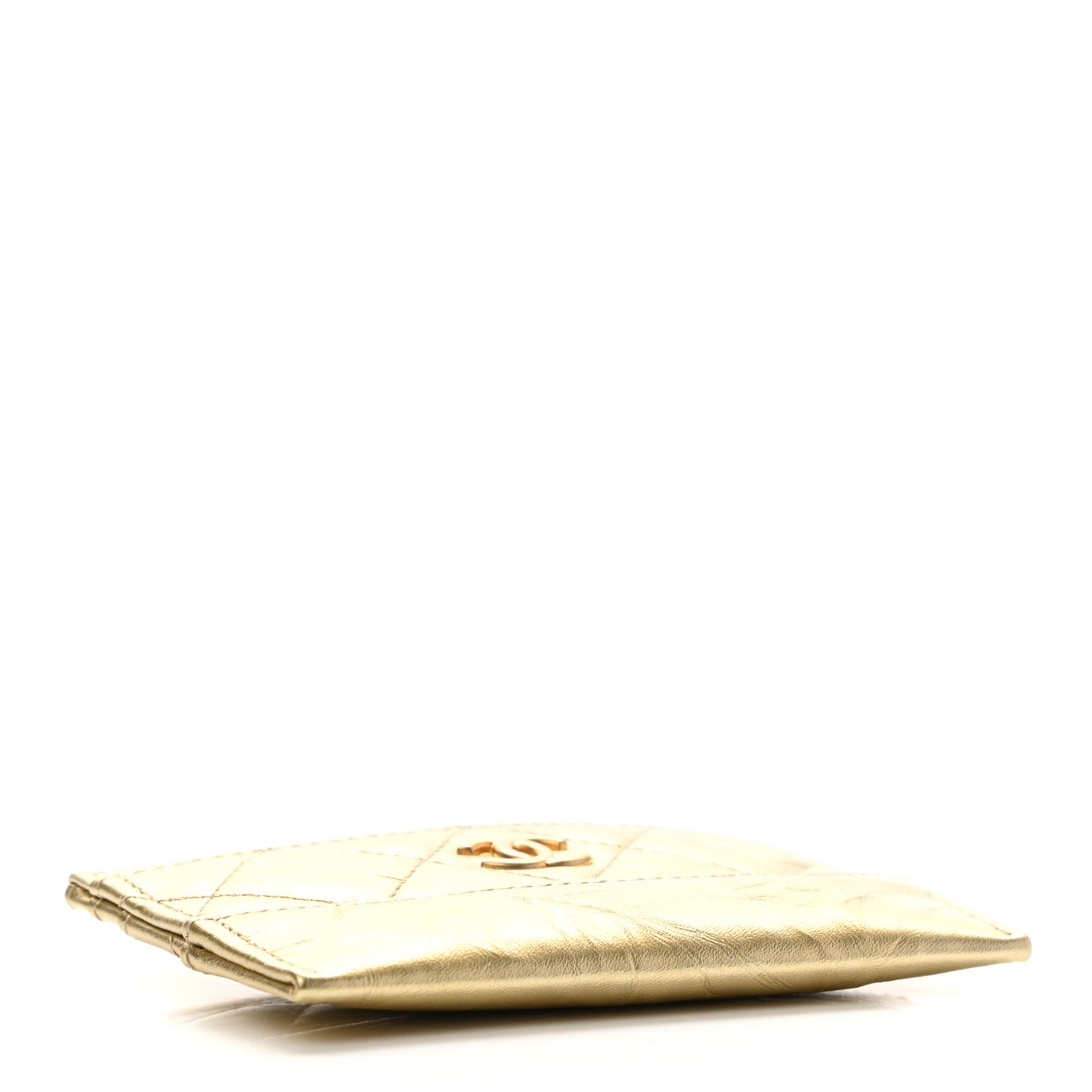 Metallic Aged Calfskin Quilted Gabrielle Card Holder Wallet Gold