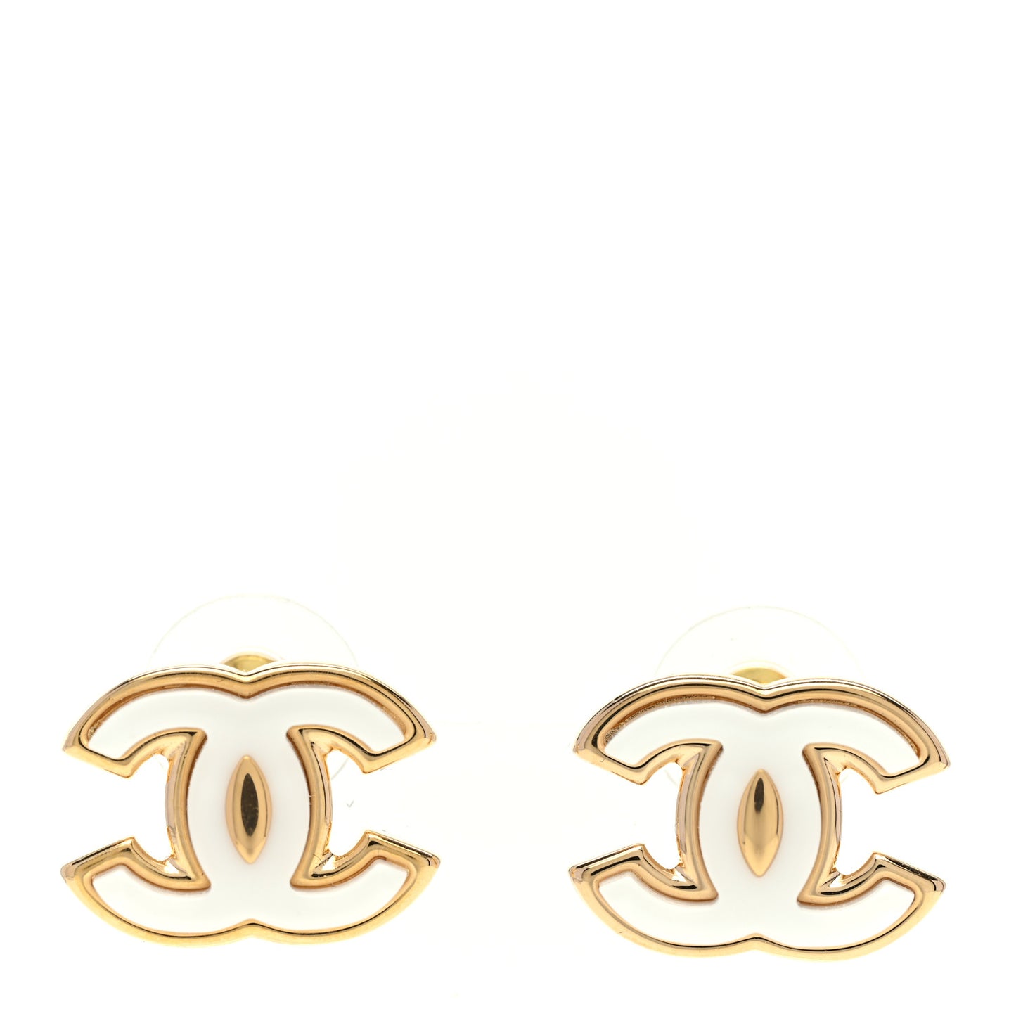 Enamel CC Earrings Gold White