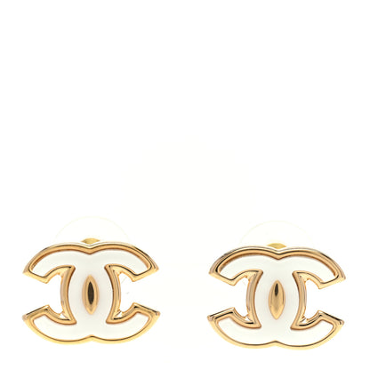 Chanel Enamel CC Earrings Gold White 1 of 5