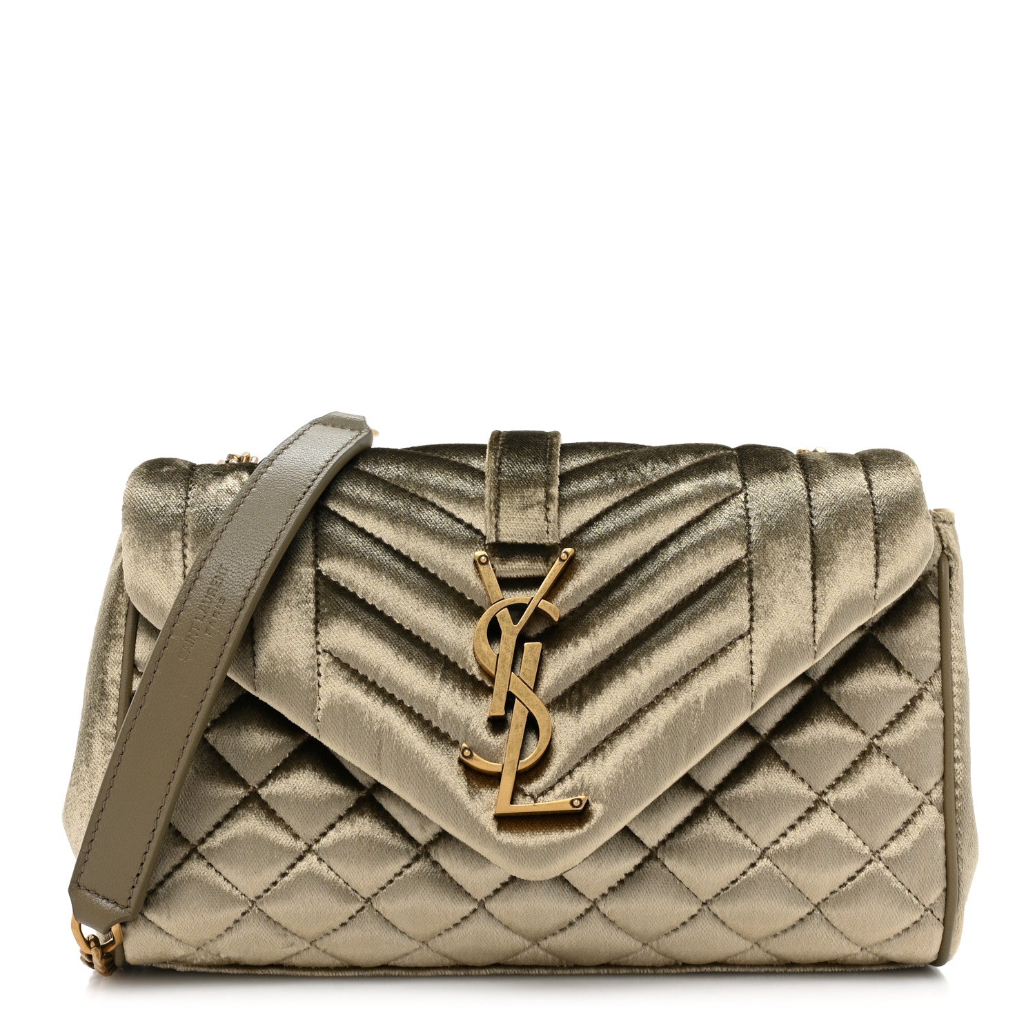 Saint Laurent Velvet Mixed Matelasse Triquilt Small Monogram Satchel Dark Vintage Olive 1 of 9
