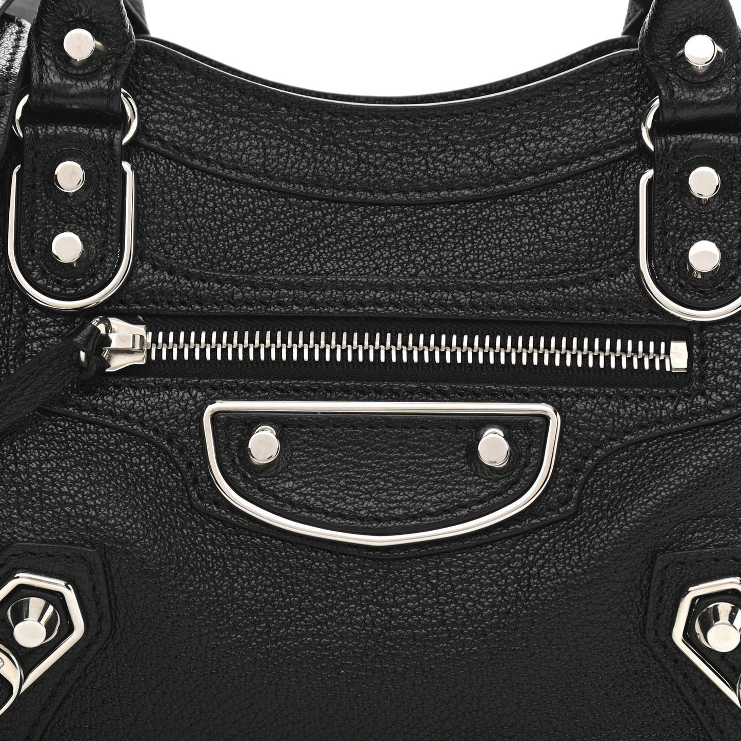 Chevre Silver Metallic Edge Hardware Mini City Black