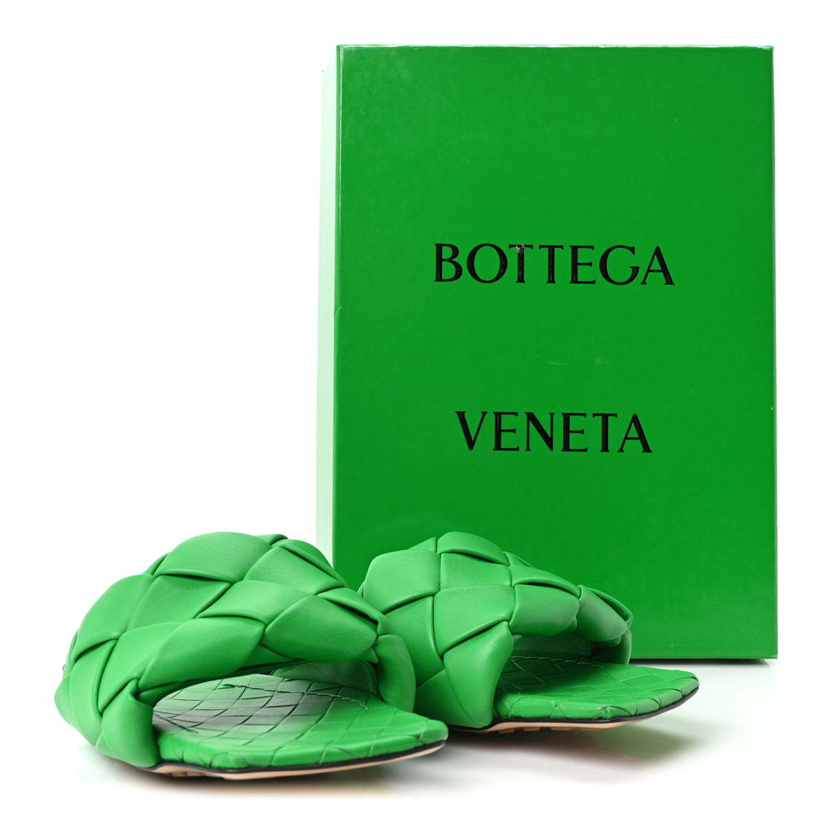 Nappa Maxi Intrecciato Lido Flat Sandals 38 Grass