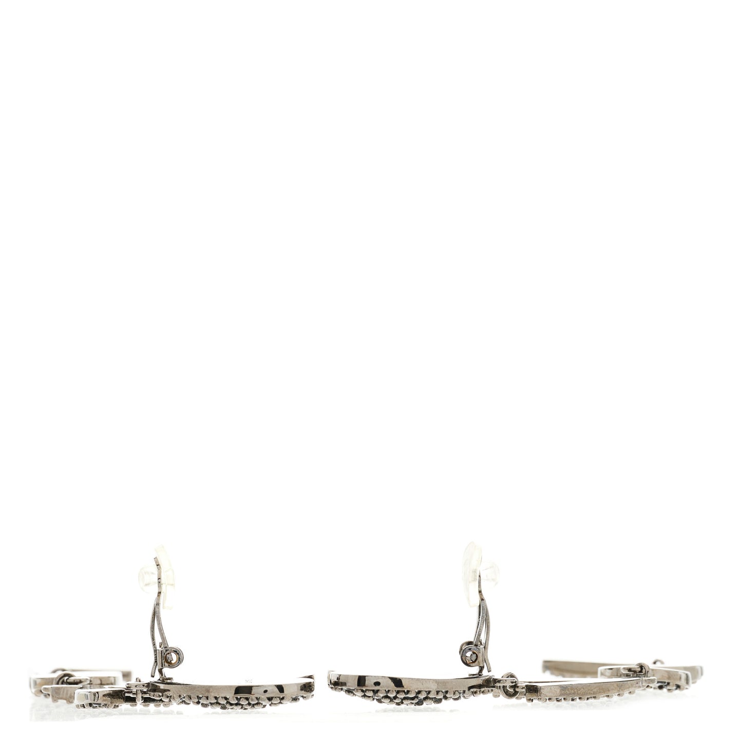 Brass Crystal Monogram Heart Drop Clip Earrings Silver