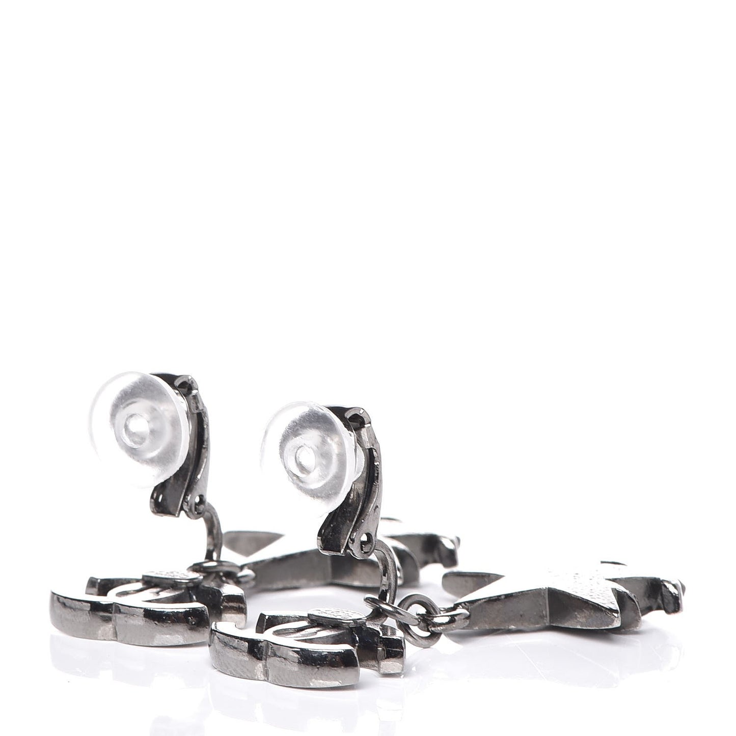 Glitter Resin CC Star Drop Clip On Earrings Ruthenium