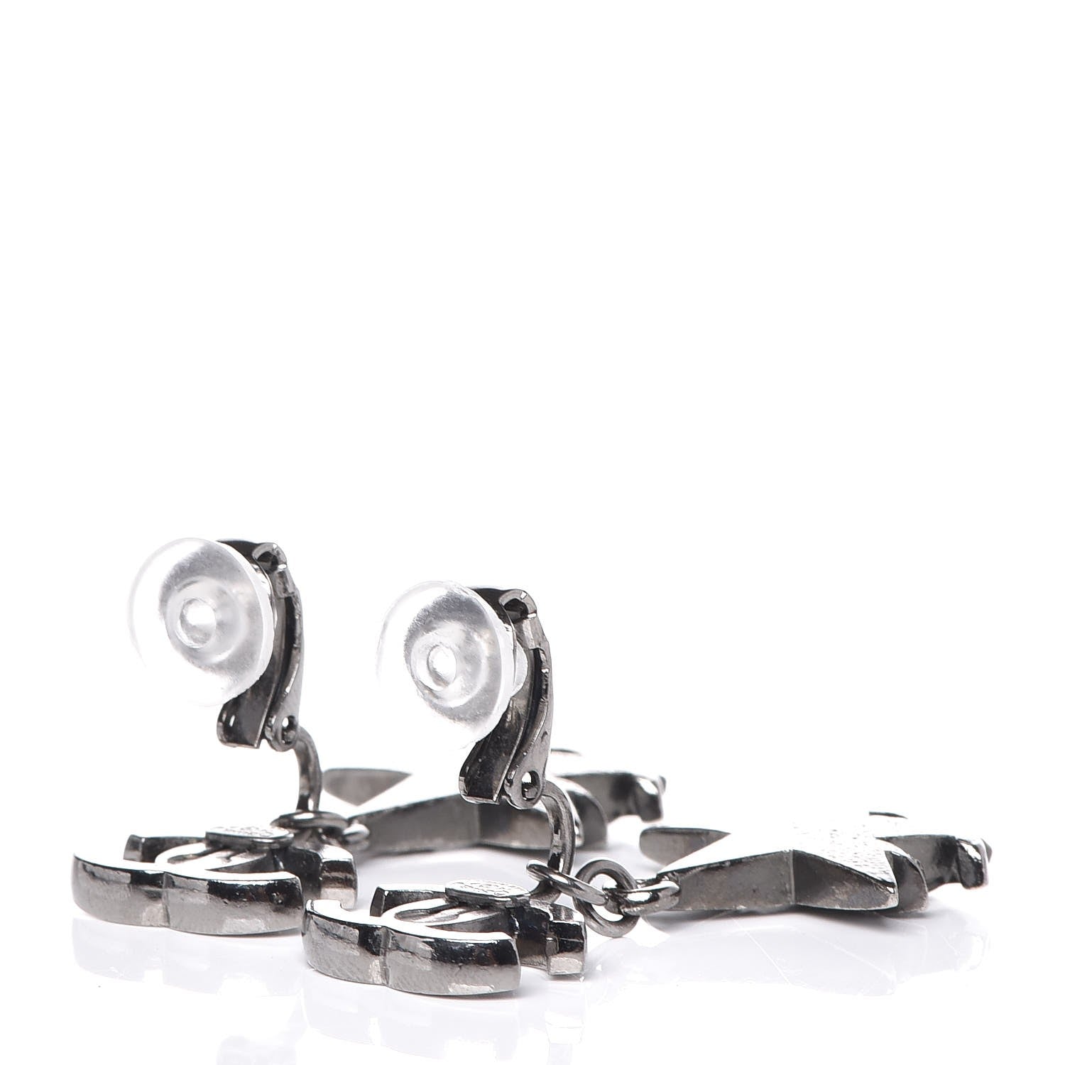 Chanel Glitter Resin CC Star Drop Clip On Earrings Ruthenium 3 of 4
