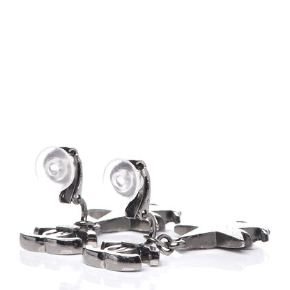 Chanel Glitter Resin CC Star Drop Clip On Earrings Ruthenium 3 of 4