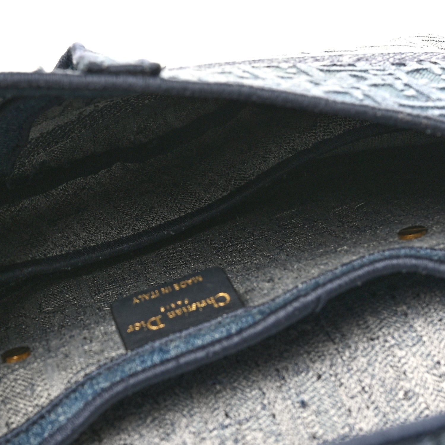 Christian Dior Oblique Embroidered Saddle Bag Denim Blue 5 of 12