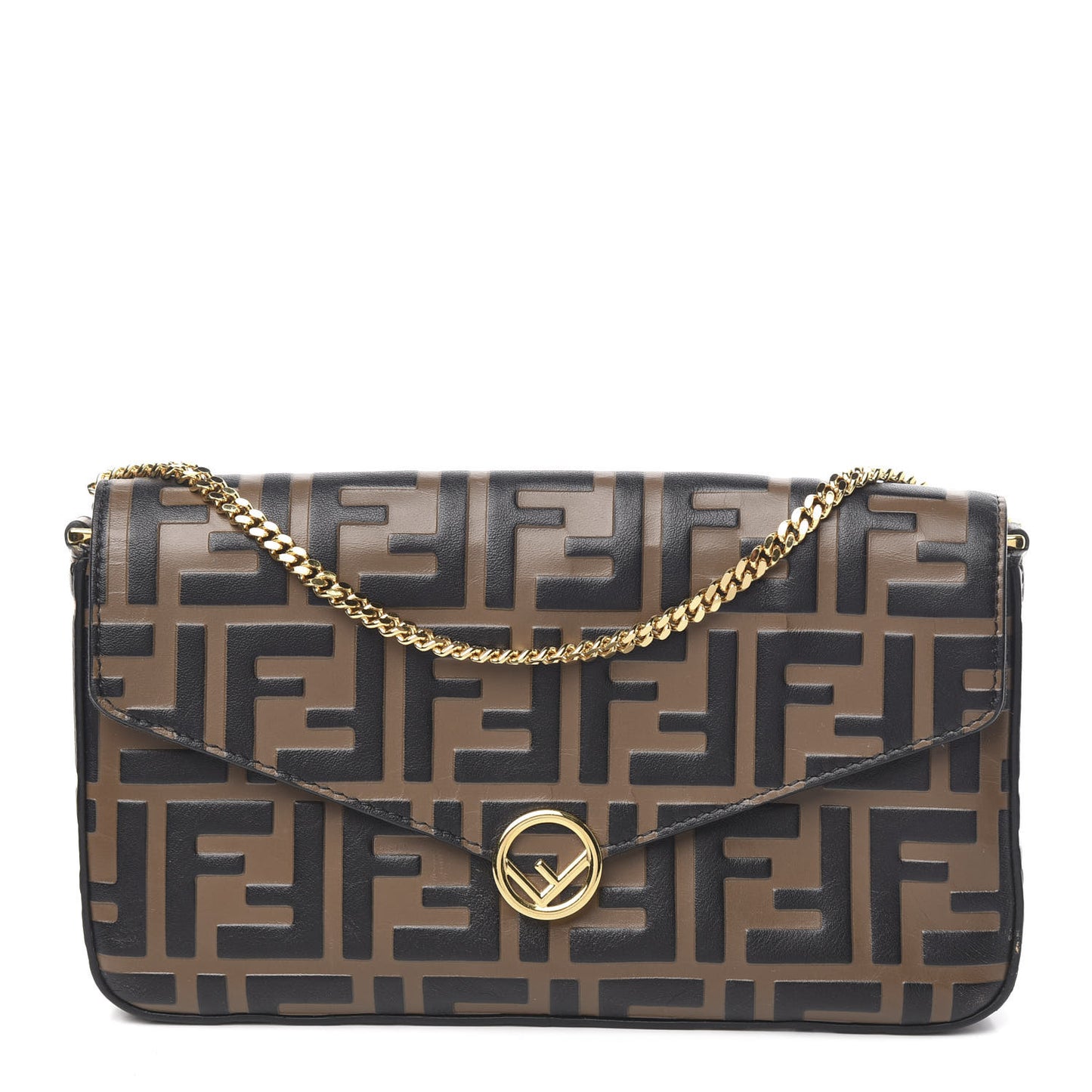 Vitello Soft F is Fendi Bi-Color FF 1974 Embossed Envelope Wallet on Chain Maya Black