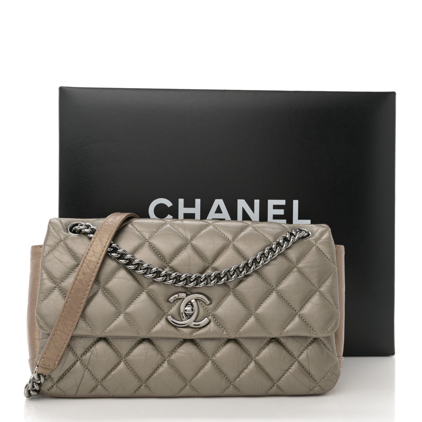 Aged Calfskin Quilted Small Lady Pearly Flap Silver Gold