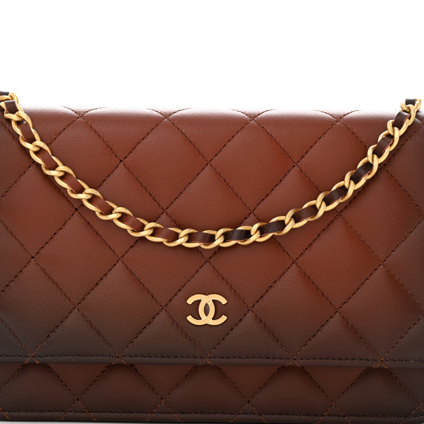 Gradient Lambskin Quilted Wallet On Chain WOC Brown