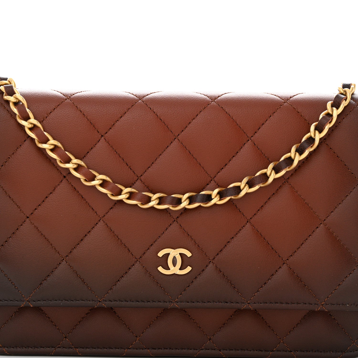Chanel Gradient Lambskin Quilted Wallet On Chain WOC Brown 9 of 12