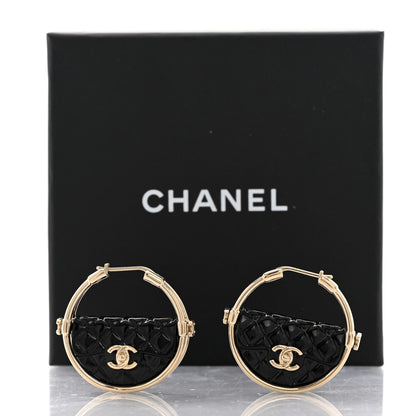 Chanel Metal Resin Quilted Flap Bag Hoop Earrings Black Gold 5 of 5