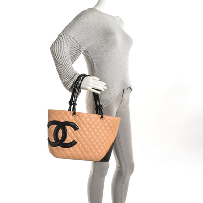 Chanel Calfskin Quilted Large Cambon Tote Beige Black 2 of 8