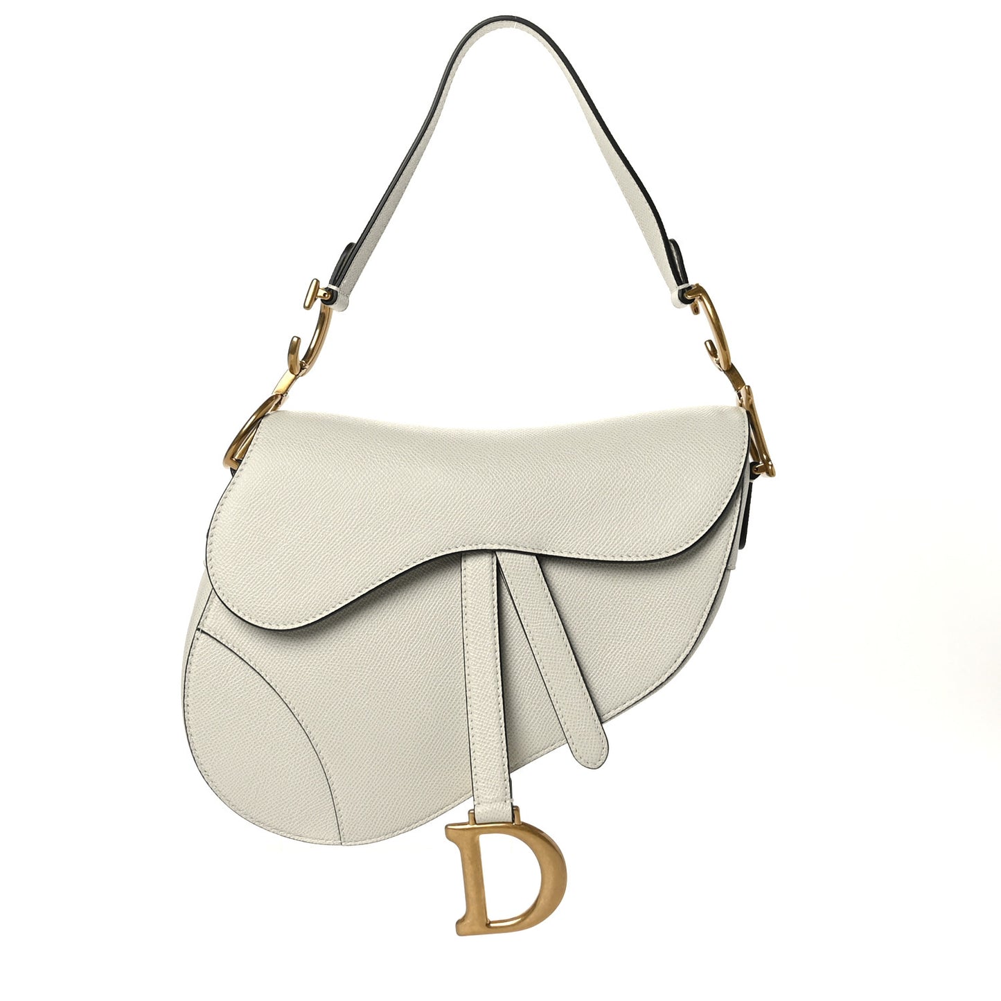 Grained Calfskin Saddle Bag White