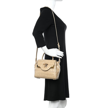 Versace Calfskin Crocodile Embossed Small La Medusa Top Handle Bag Beige 2 of 11