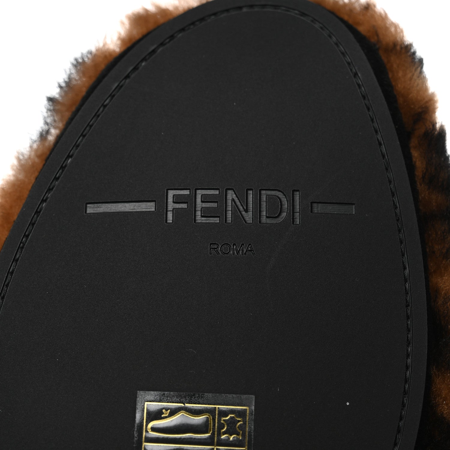 Fendi Shearling Nappa FF Slippers 38 Tobacco Black 8 of 8