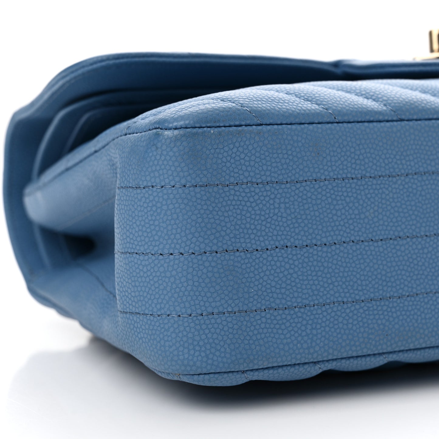 Caviar Flat Chevron Quilted Small Double Flap Blue