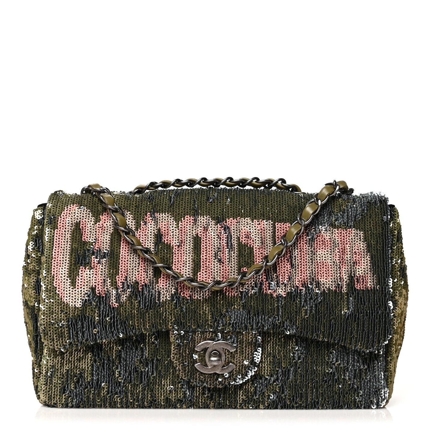 Sequin Coco Cuba Medium Single Flap Khaki