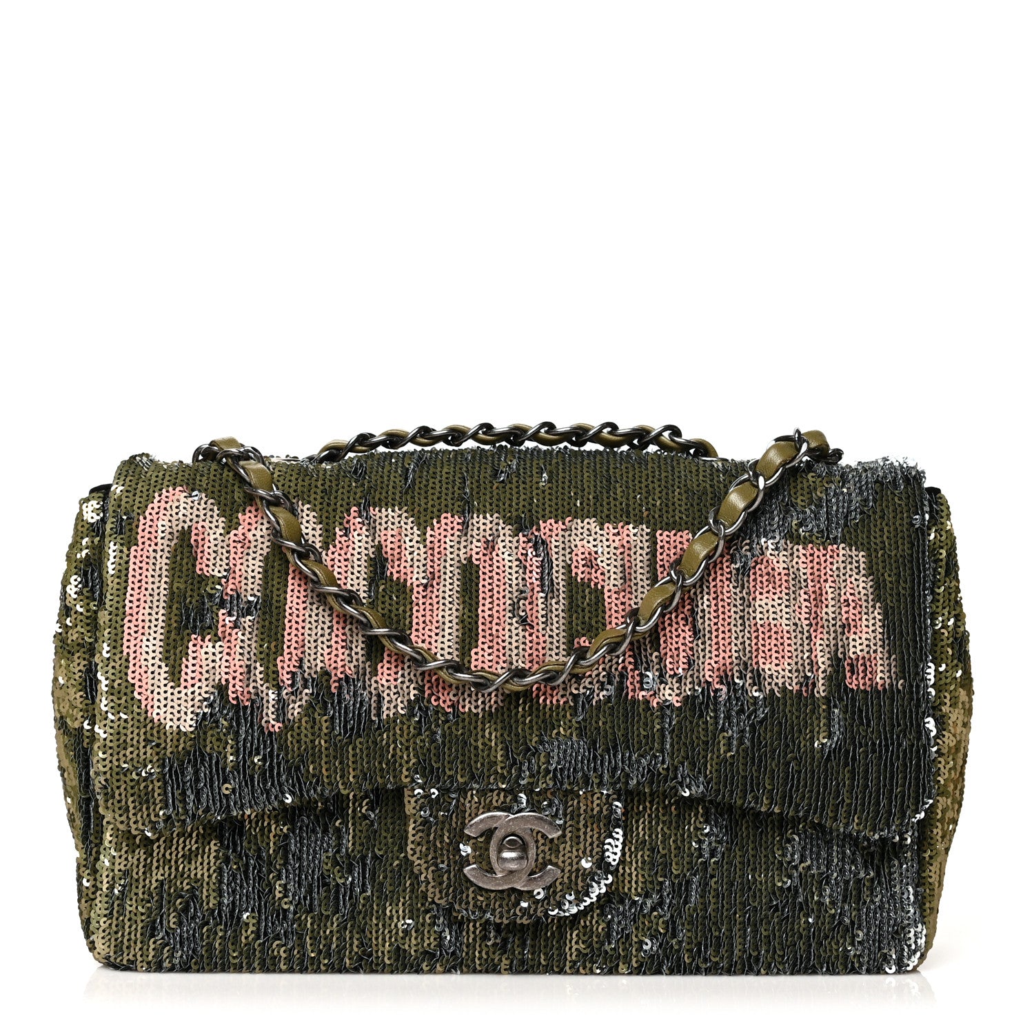 Chanel Sequin Coco Cuba Medium Single Flap Khaki 1 of 9