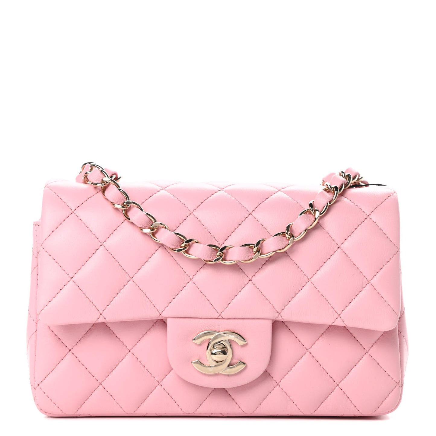 Lambskin Quilted Mini Rectangular Flap Pink