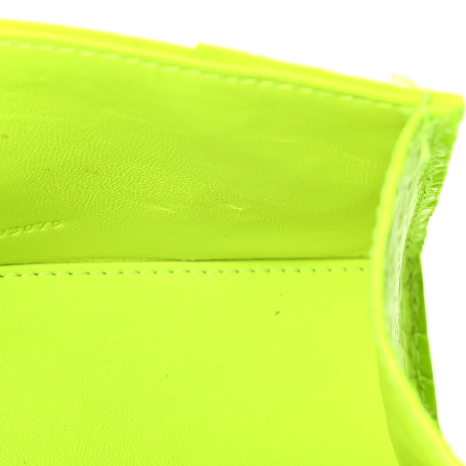 Balenciaga Shiny Calfskin Crocodile Embossed Hourglass Top Handle Bag XS Fluo Yellow 11 of 12