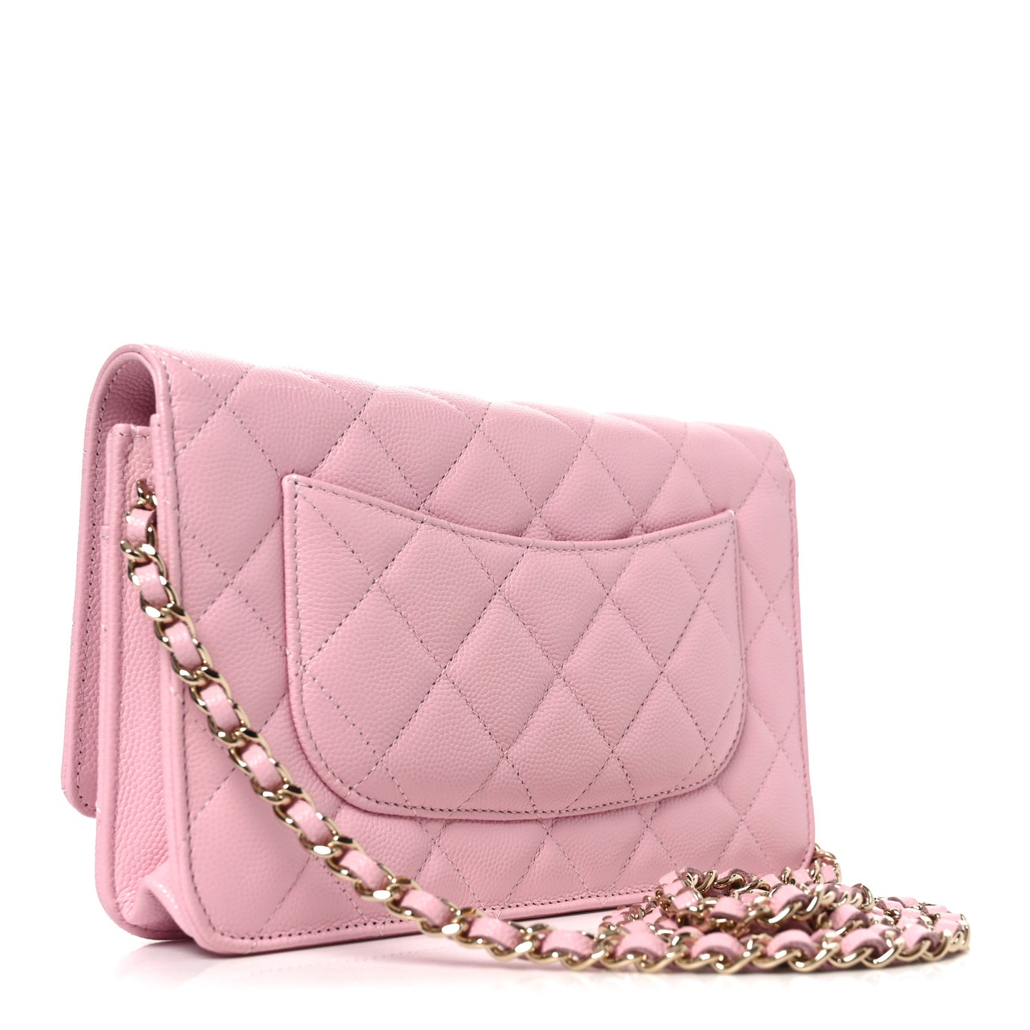 Caviar Quilted Textured CC Wallet on Chain WOC Light Pink