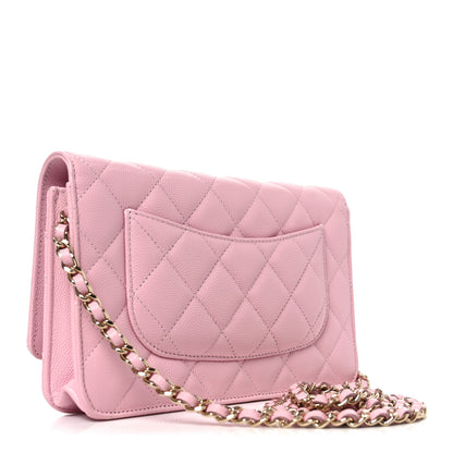 Chanel Caviar Quilted Textured CC Wallet on Chain WOC Light Pink 2 of 11