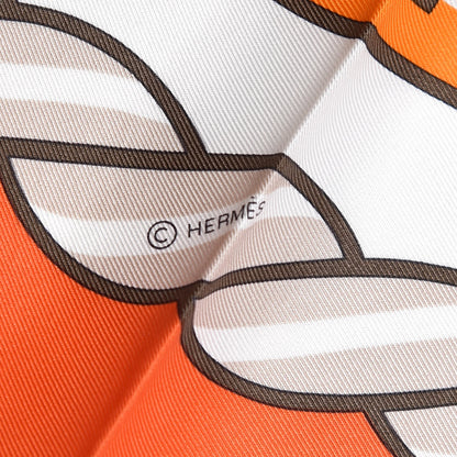 Hermes Silk Quadrige Costume Scarf 70 Orange White Beige 4 of 6