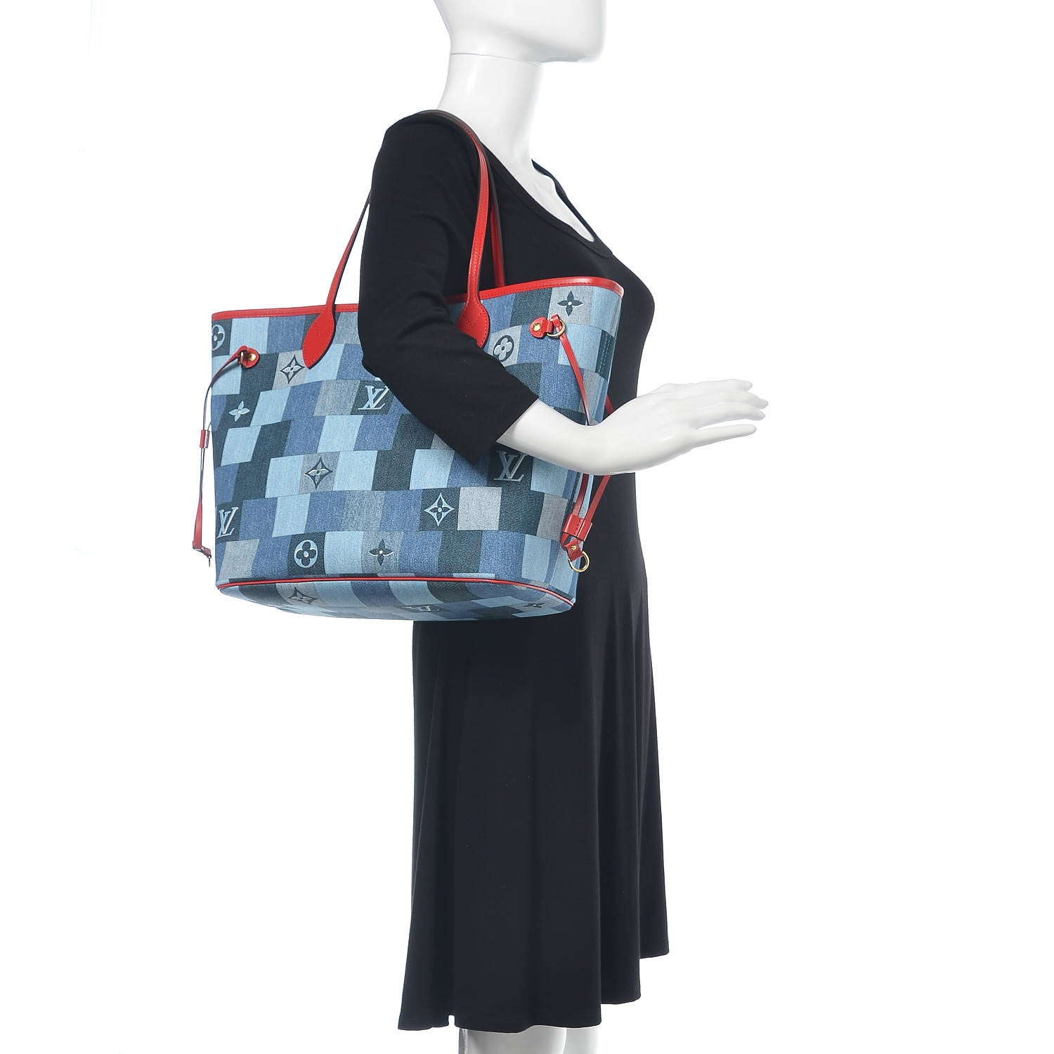 Louis Vuitton Denim Damier Monogram Patchwork Neverfull Blue Rouge 2 of 12
