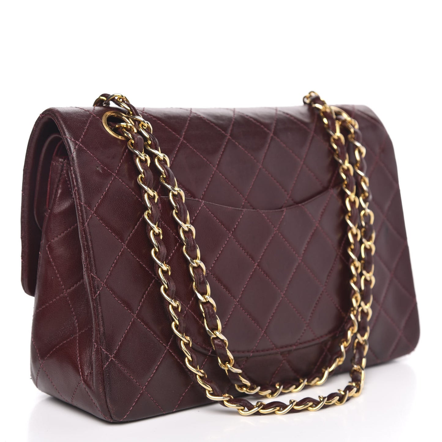 Lambskin Quilted Medium Double Flap Burgundy