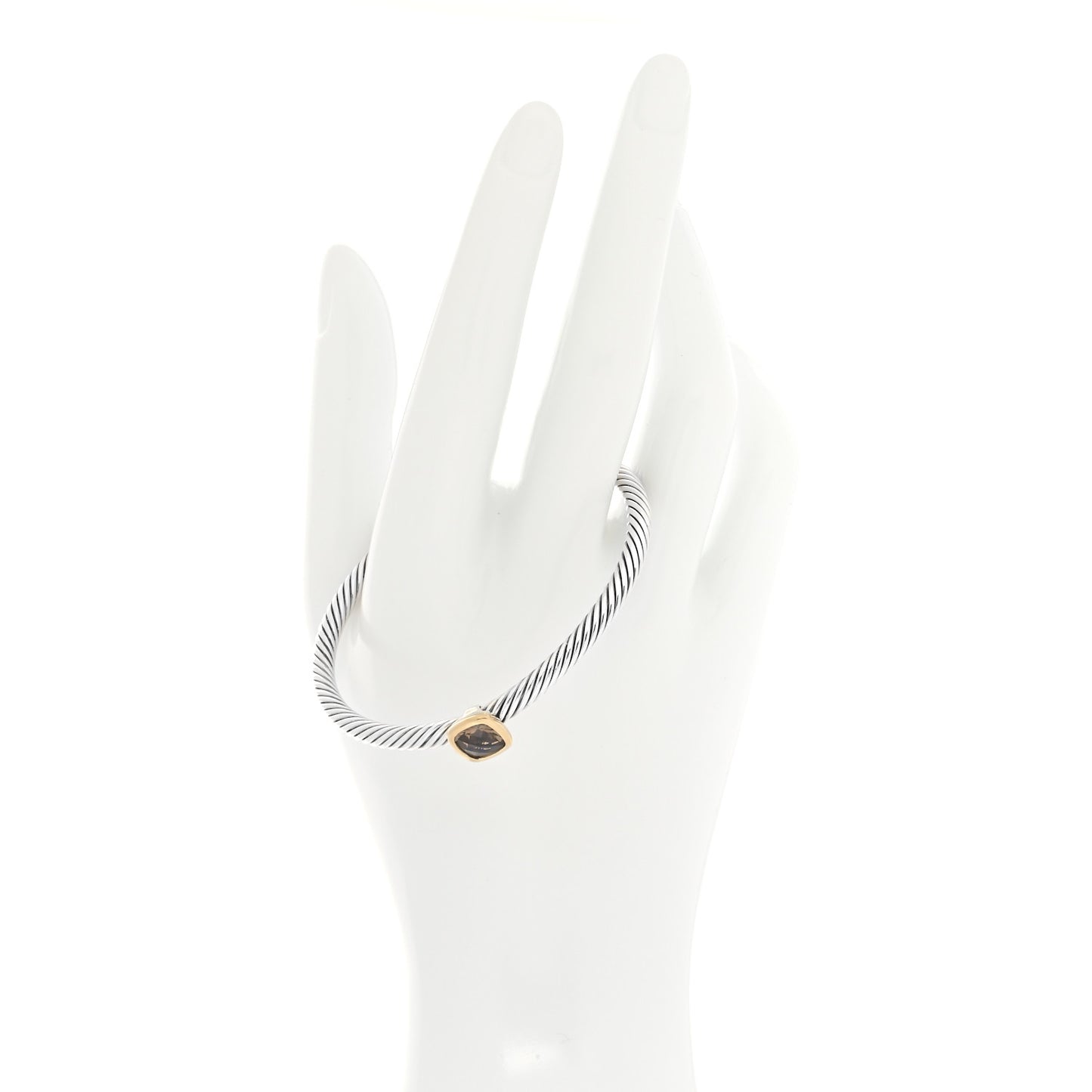 Sterling Silver 18K Yellow Gold Smoky Quartz 4mm Cable Classics Station Bracelet