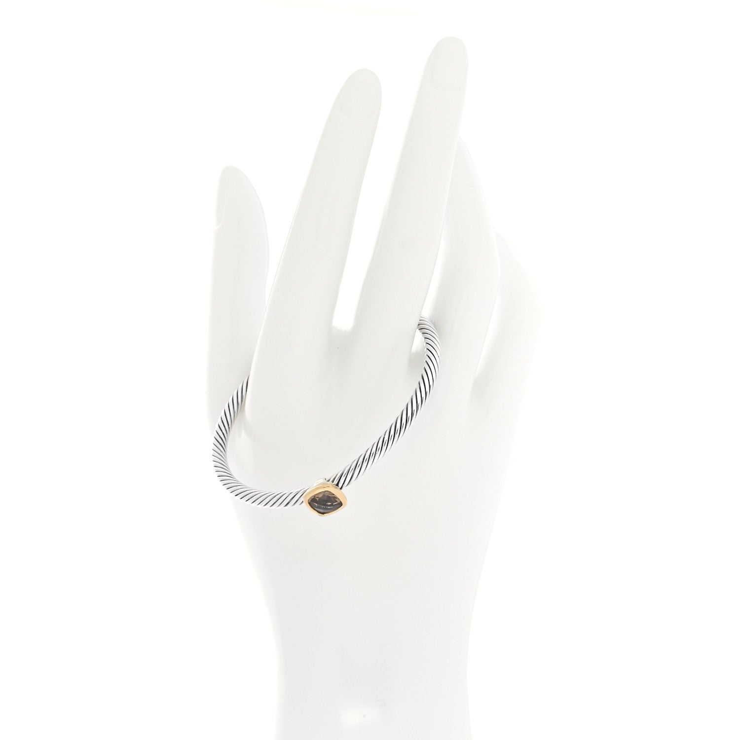 David Yurman Sterling Silver 18K Yellow Gold Smoky Quartz 4mm Cable Classics Station Bracelet 2 of 4