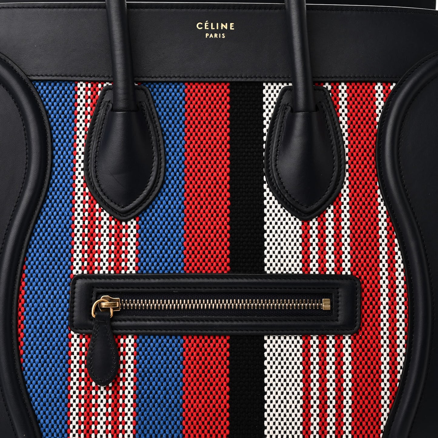 Smooth Calfskin Striped Cotton Canvas Mini Luggage Navy Blue