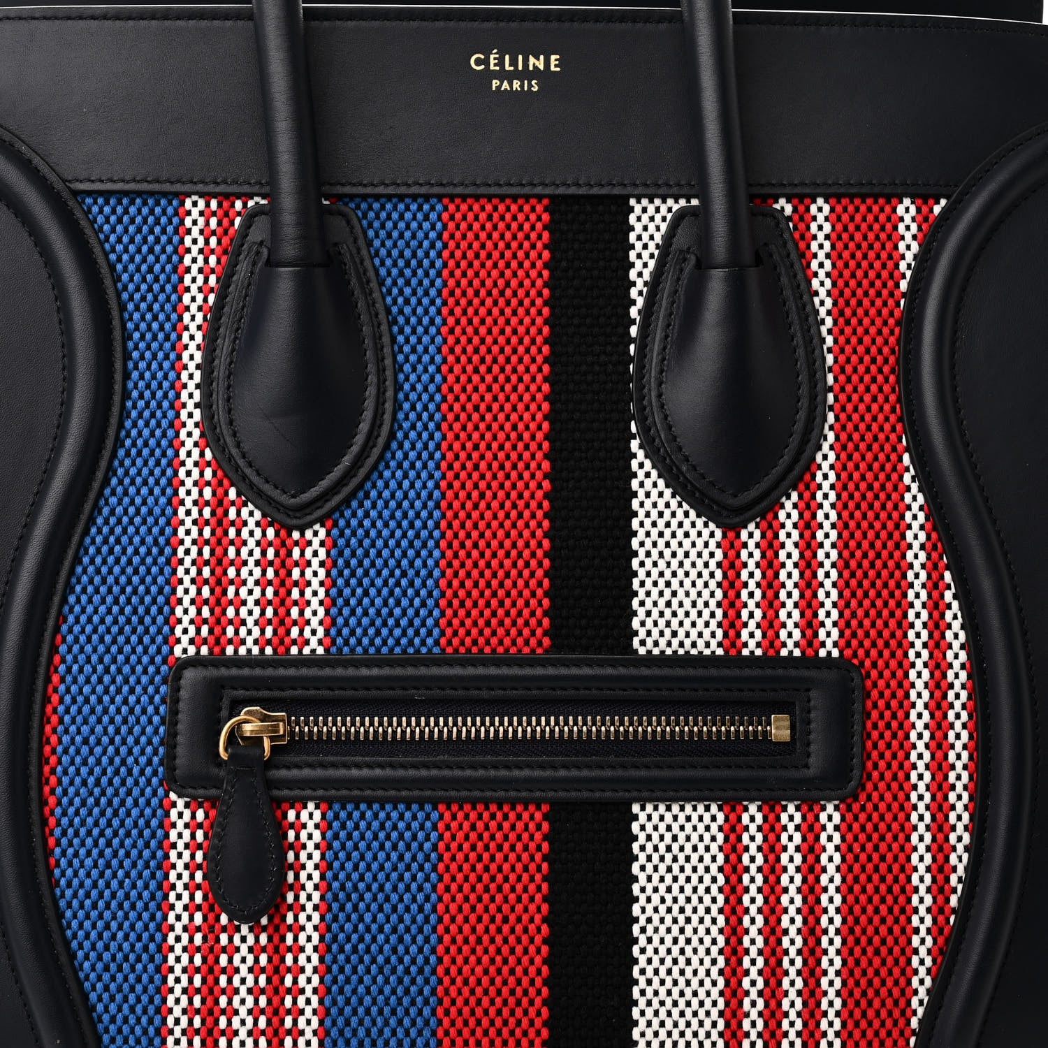 Celine Smooth Calfskin Striped Cotton Canvas Mini Luggage Navy Blue 7 of 9