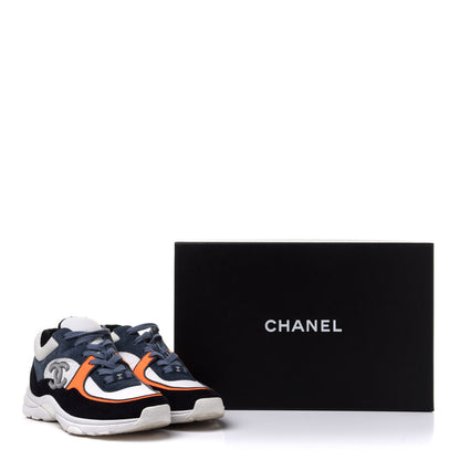 Chanel Nylon Calfskin Suede CC Womens Sneakers 36.5 Navy White Orange Black 9 of 9